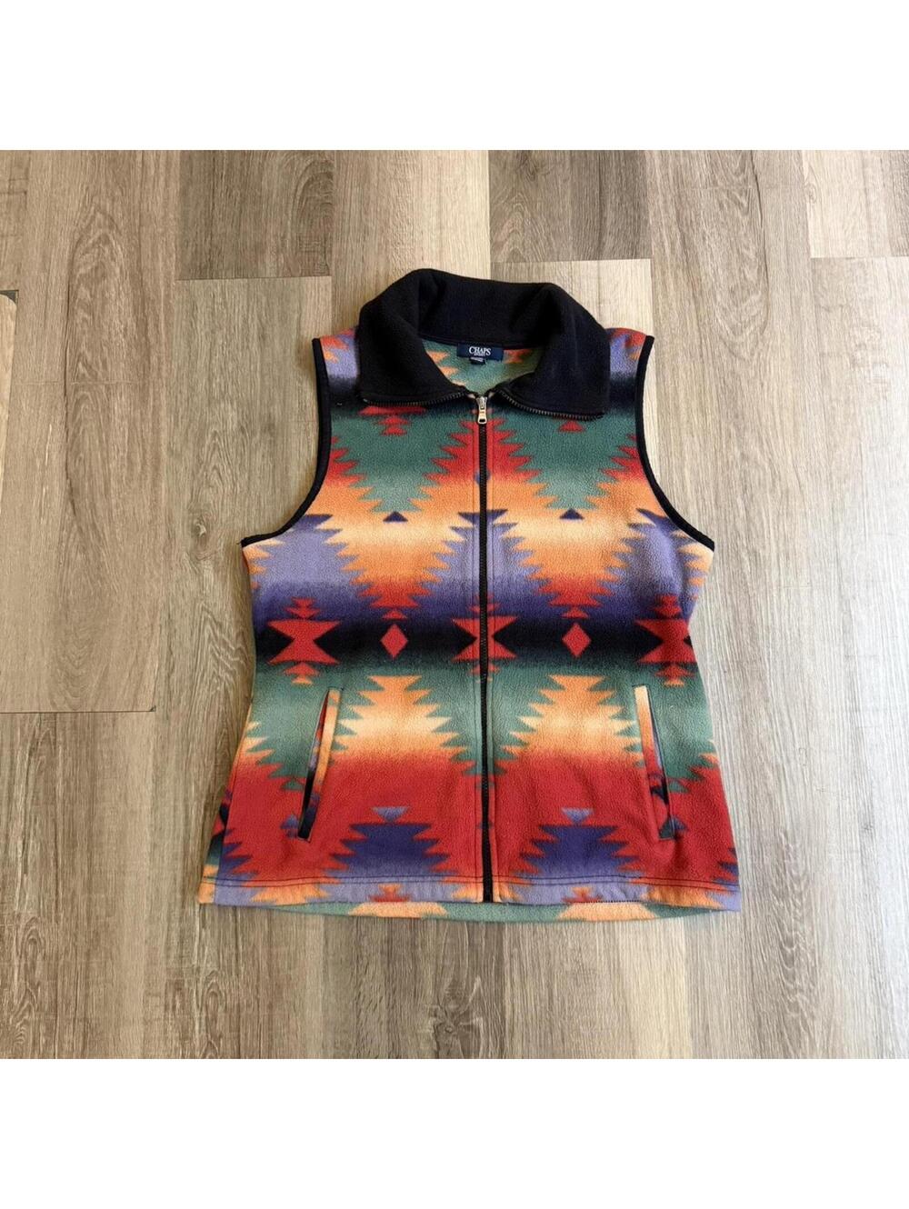 Chaps multicoloured Aztec fleece vest Size L #western #fleece